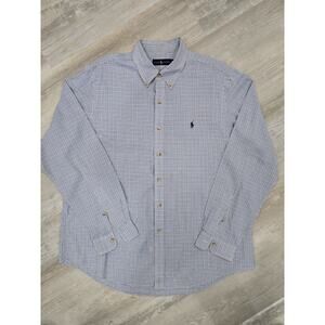 Polo Ralph Lauren Blue Tag Shirt Men 2X White Blue Checked Button Down Pony 012